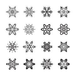 Collection of black Snowflakes. Vector Illustration