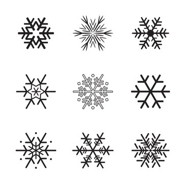 Collection of black Snowflakes. Vector Illustration