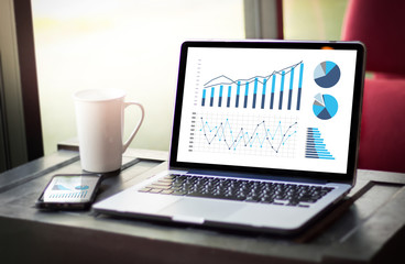 Statistics Analysis Business Data Diagram Growth Increase Marketing Concept , digital tablet and...