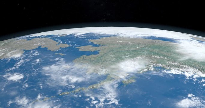 Bering Strait, between america and asia, on the planet earth from outer space