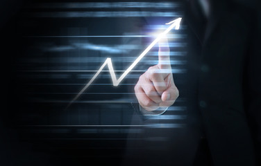 hand with stock financial chart symbols coming from hand