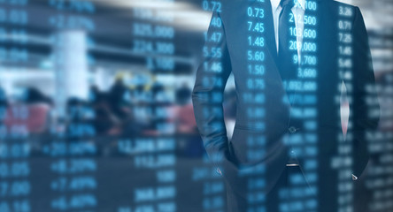 hand with stock financial chart symbols coming from hand