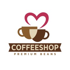 Coffee shop with premium beans logotype with cups