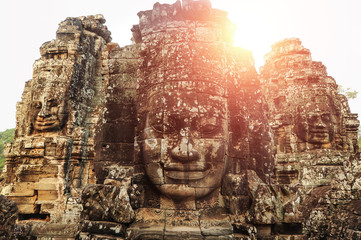 Buddha Face Carved On Stone At Angkor Wat Temple,Cambodia