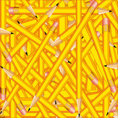 Pencils Background Square, sharpened yellow pencils with erasers, for announcements, posters, stationery, scrapbooks and fliers for back to school, home and office.