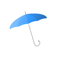 Blue umbrella with thin metal stick isolated illustration