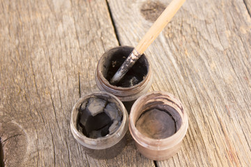 gray and black paint on wooden background