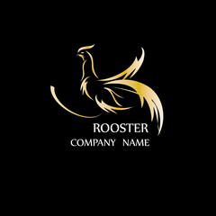 Logo for the chicken farm. Gold rooster on white background. Vector illustration