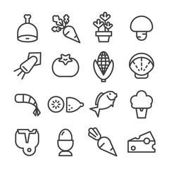 food ingredients line icon set vector raw material vegetable