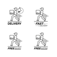 Obraz premium Delivery icon set. Delivery man service, order, 24 hour, fast and free worldwide shipping.