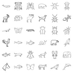 Animal icons set, outline style