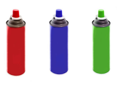 Set of spray paint cans different colors isolated on white background