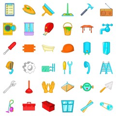 Apartment renovation icons set, cartoon style