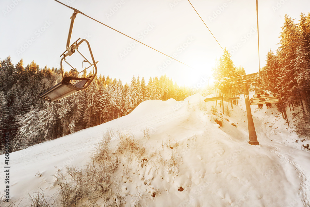 Canvas Prints Empy ski-lifts in the mountains