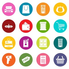 Supermarket icons many colors set