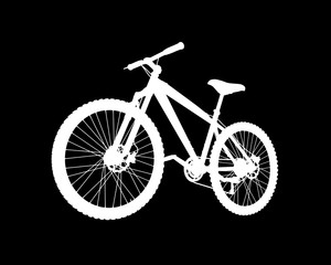 Vector white bicycle silhouette on black background.