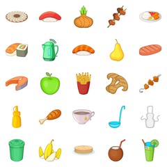 Tropical breakfast icons set, cartoon style