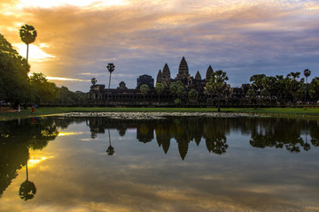 Fototapeta na wymiar Angkor Wat is a temple complex in Cambodia and the largest religious monument in the world