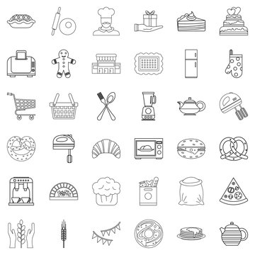 Bakery cooking icons set, outline style