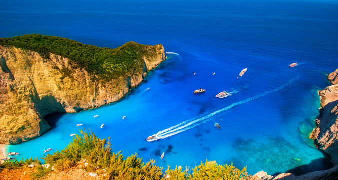 Visiting card of the island of Zakynthos. Bay Navagio.