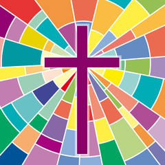 Vector abstract crucifix, rood on colored glass - obrazy, fototapety, plakaty
