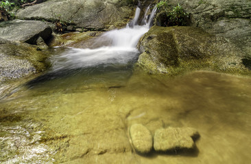 Cascades of waterfall over rock ledges