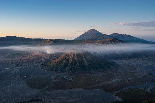 Bromo, Batok, Semeru volcano mountain in a morning, East Java, Indonesia