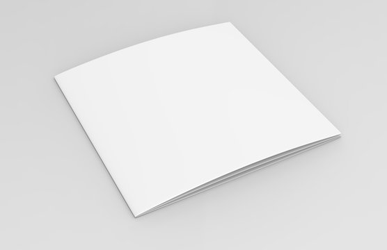 Blank white empty square tri fold catalogs brochure flyer, with clipping path, changeable background for mock up and template design. 3d render illustration.