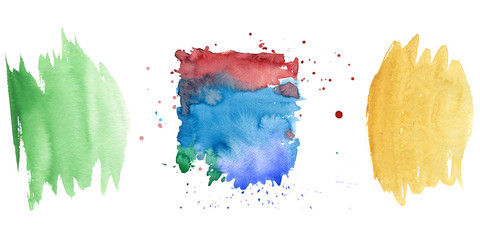 Watercolor colorful texture illustration. Aquarelle paper splash shapes isolated drawing.Abstract aquarelle for background, texture, wrapper pattern, frame or border.
