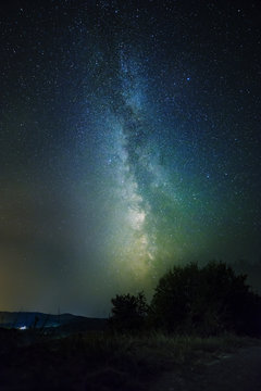 Night sky with bright milky way galaxy display