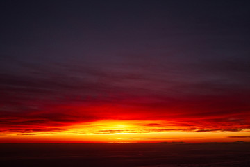 Sunset, in flight over London, England, UK.