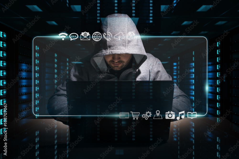 Aufkleber Hacker accessing to personal data information with a computer 3D rendering