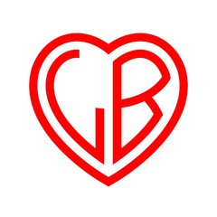 initial letters logo lb red monogram heart love shape