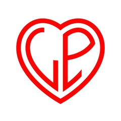 initial letters logo lp red monogram heart love shape