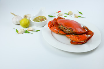Boiled crab on white background.