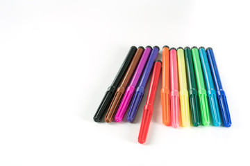 MultiColored Felt-Tip Pens or marker pens on white background