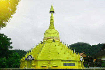 Stupa pagoda golden of Wat Phra That Chulamanee Sri Siam, Baan kormanae, Tambon Tha Song Yang Tak...