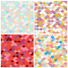 Abstract seamless vector background. A set of textures. Roof tiles. Colored Scales. Paet. Fashion. Geometric pattern. Circles. Variegated bright illustration.