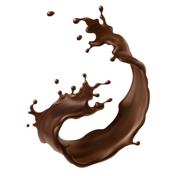 Vector illustration of a splash of brown chocolate in a realistic style. 3d illustration Print, element for design.