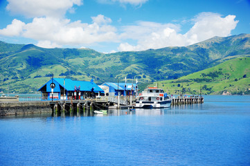 Coast and french village of Akaroa,New Zealand.