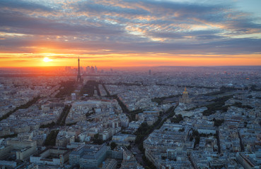Spectacular aerial view of Paris, France, from the Tour Montparnasse with the Eiffel Tower in the...