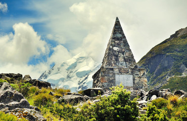 Monument in Mount Cook in memory of those who perished in this national park,New Zealand.