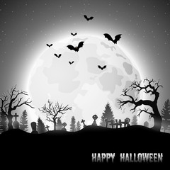 Halloween background with graveyard on the full moon