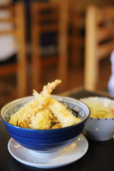 Tempura don , Fried shrimp japanese style on rice