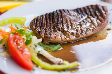 Deer chops with grilled vegetables