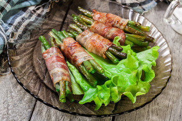 Green bean wrapped in smoked bacon