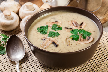 Mushroom cream soup with herbs and spices