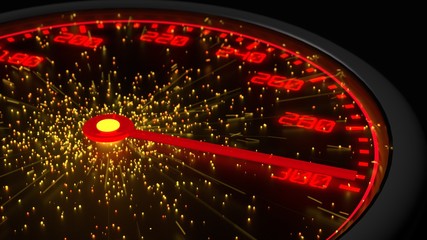 Speedometer in neon red emitting sparks