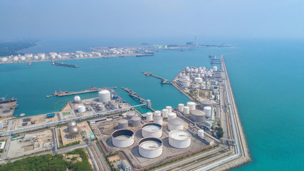 Aerial view Oil refinery .The factory is located in the middle of nature and no emissions. The area...