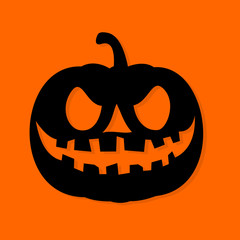 Halloween pumpkin. Black icon on orange background. Vector illustration